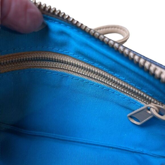 Parazul Wristlet Black with Tan. Gold Hardware Blue interior - Picture 5 of 6